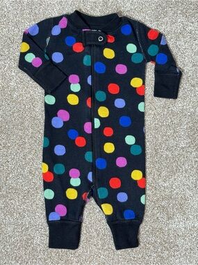 Hanna Andersson Confetti on Black Zip Sleeper 0-3M Baby Organic Cotton Rainbow